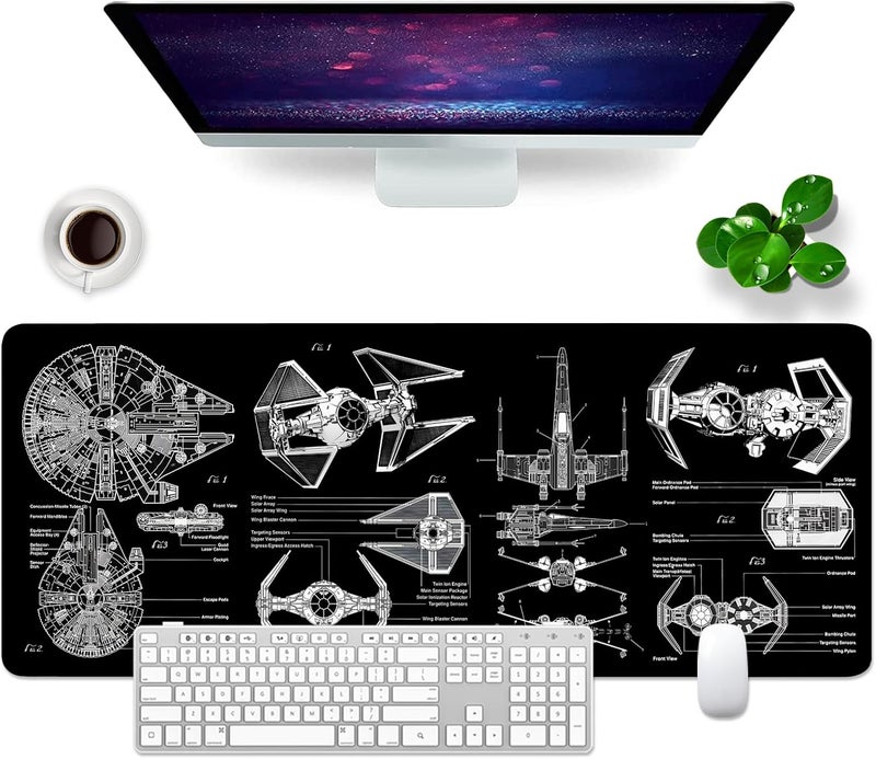 T TOPLAY Black Gaming Mouse Pad Large Mouse Pad XL Desk Mat 31.5x11.8x0.12 inch Large Desk Pad Design Keyboard Pad (Design -6) - Image 1